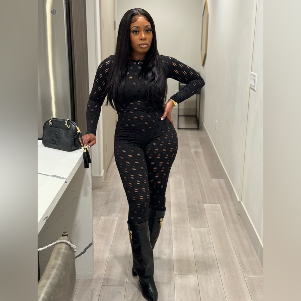 Black Sheer Jumpsuit with Boots